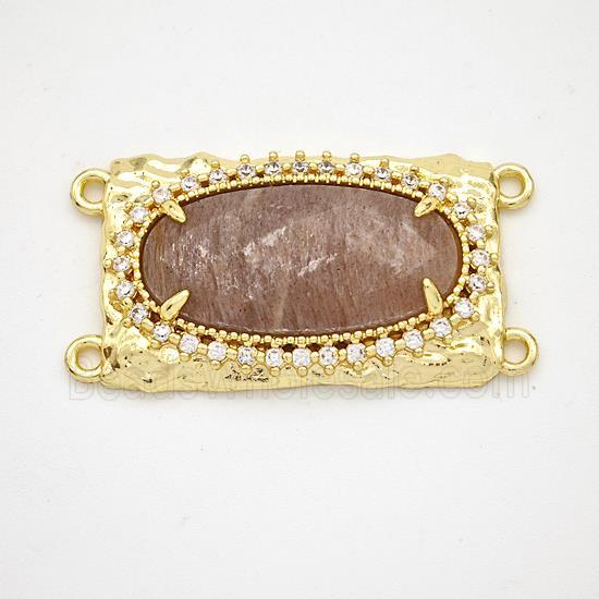 Peach Sunstone Oval Connector Copper Pave Zirconia Gold Plated