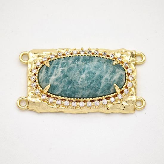 Green Amazonite Oval Connector Copper Pave Zirconia Gold Plated