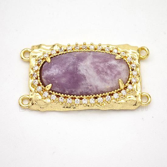 Purple Lepidolite Oval Connector Copper Pave Zirconia Gold Plated