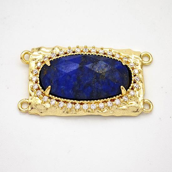 Blue Lapis Lazuli Oval Connector Copper Pave Zirconia Gold Plated