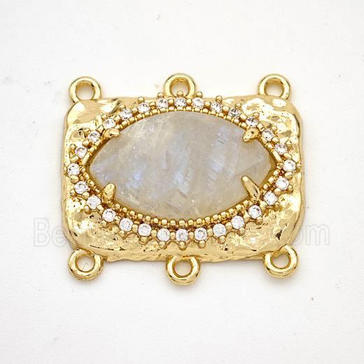 White Moonstone Eye Connector Copper Pave Zirconia Gold Plated