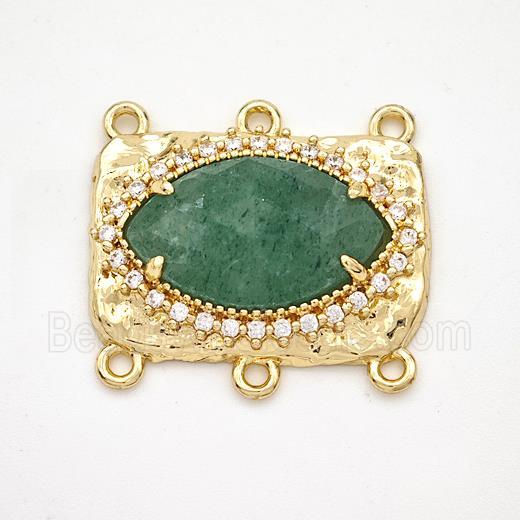 Green Strawberry Quartz Eye Connector Copper Pave Zirconia Gold Plated