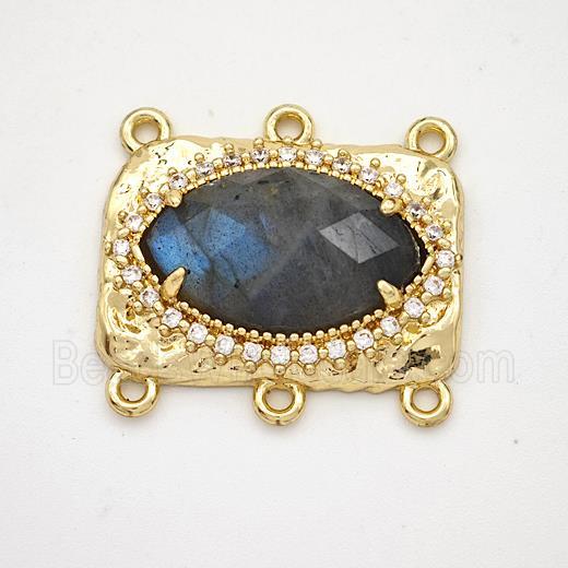 Labradorite Eye Connector Copper Pave Zirconia Gold Plated