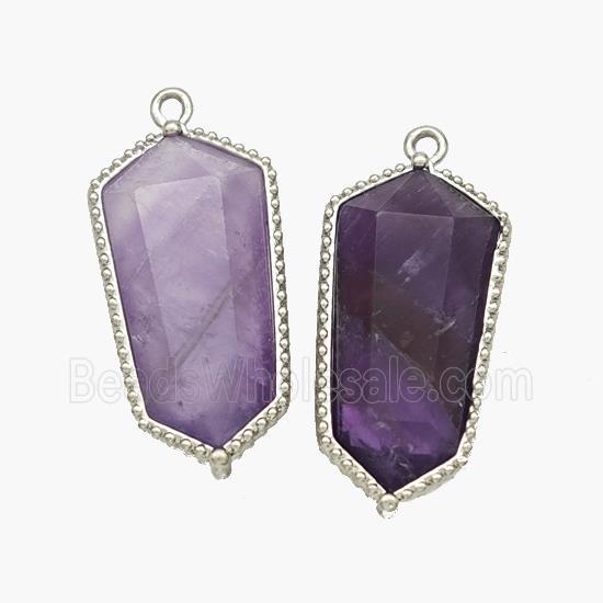 Natural Purple Amethyst Prism Pendant Platinum Plated
