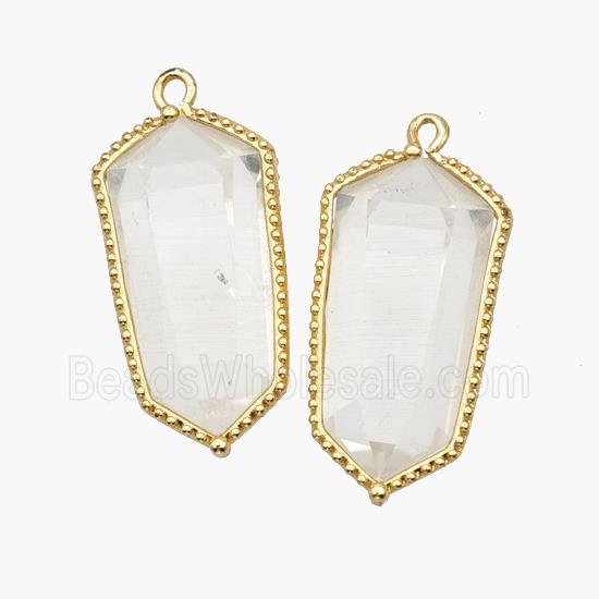 Natural Clear Quartz Prism Pendant Gold Plated