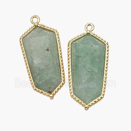 Natural Green Strawberry Quartz Prism Pendant Gold Plated
