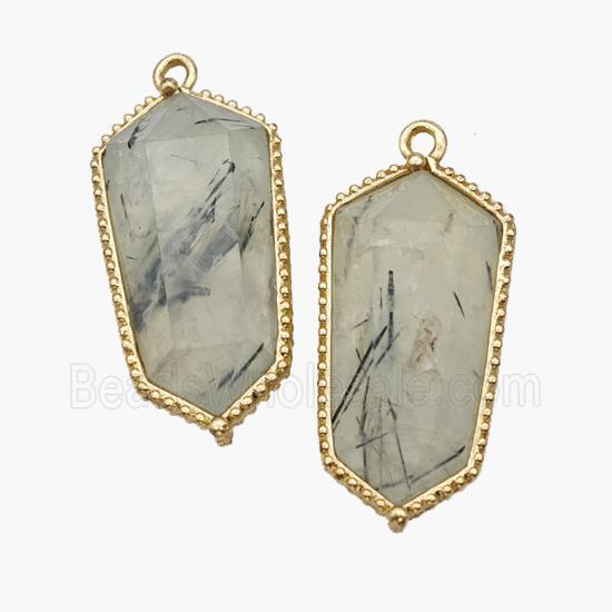 Natural Prehnite Quartz Prism Pendant Gold Plated
