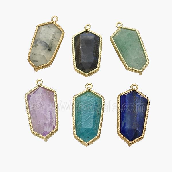 Natural Gemstone Prism Pendant Gold Plated Mixed