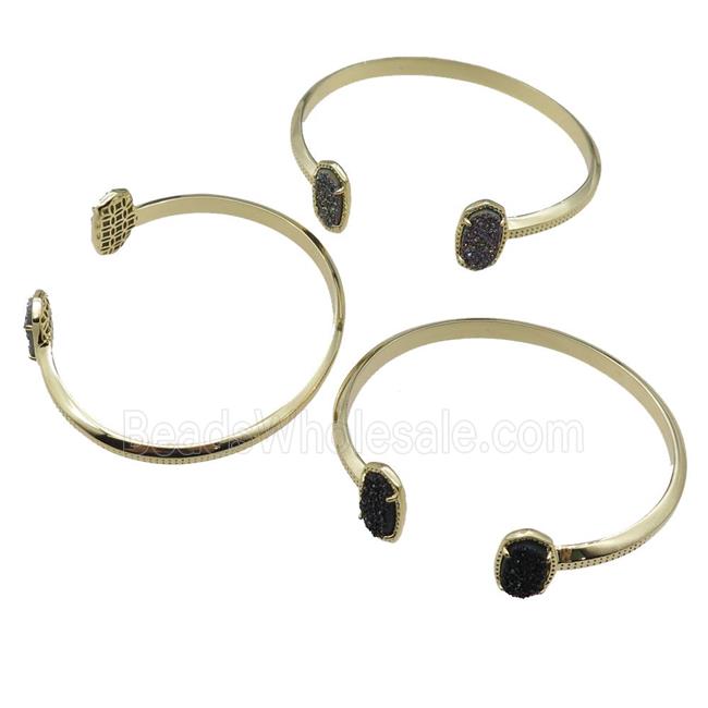 copper bangle with Quartz Druzy, mixed, resizable, gold plated