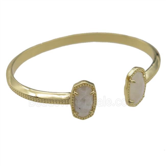 copper bangle with white MoonStone, resizable, gold plated