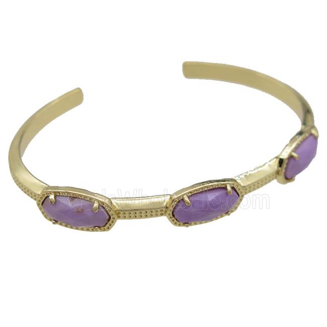 copper bangle with Sugilite, resizable, gold plated