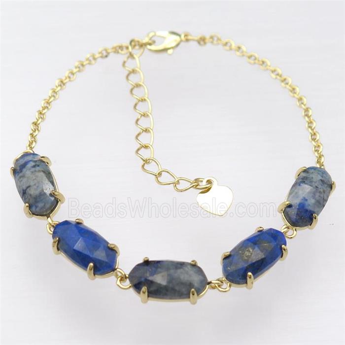 copper Bracelets with Lapis Lazuli, resizable, gold plated