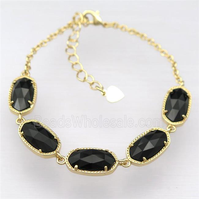copper Bracelets with black Onyx Agate, resizable, gold plated