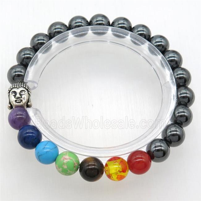 Chakra Bracelets with hematite, buddha, stretchy