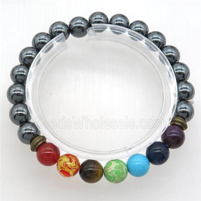 Chakra Bracelets with hematite, stretchy