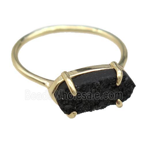 copper Rings with black Quartz Druzy, gold plated