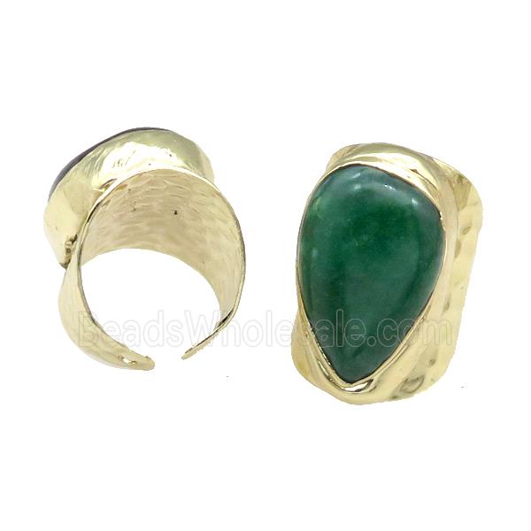 Copper Ring With Green Agate Gold Plated