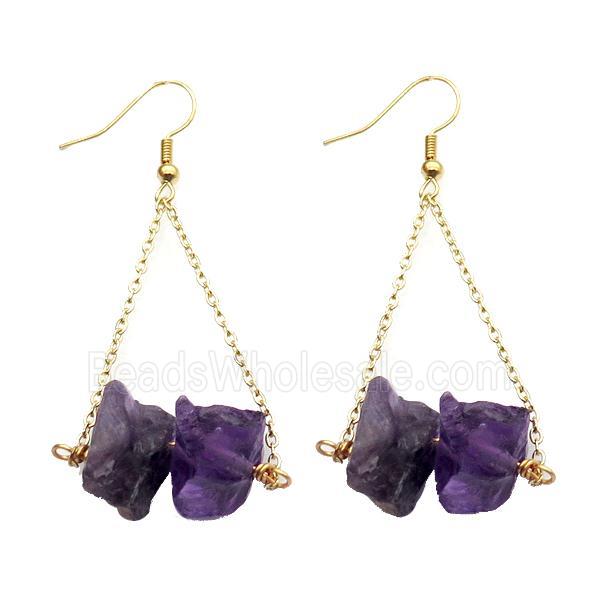 Purple Amethyst Hook Earring Gold Plated