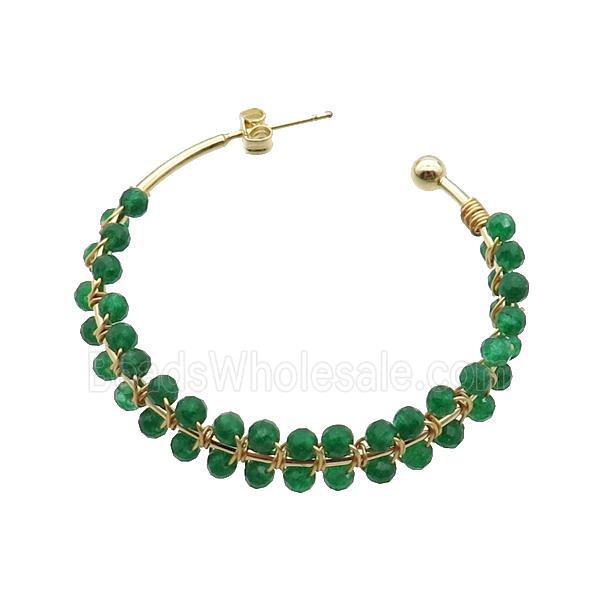 Green Agate Copper Stud Earring Gold Plated