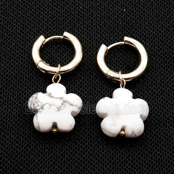White Howlite Turquoise Flower Copper Hoop Earring Gold Plated