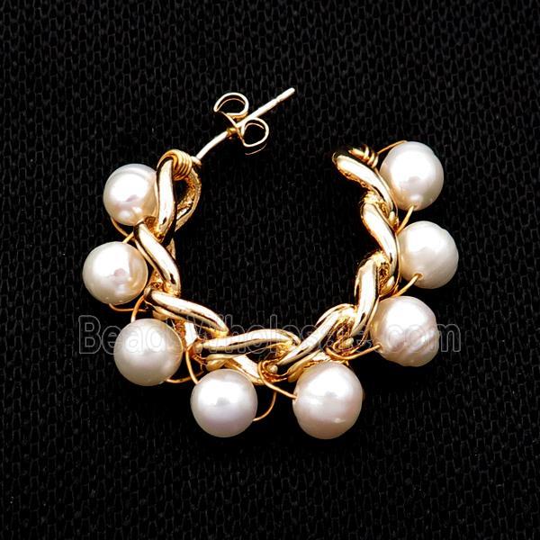 White Pearl Copper Stud Earring Gold Plated