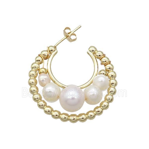 White Pearl Copper Stud Earring Gold Plated