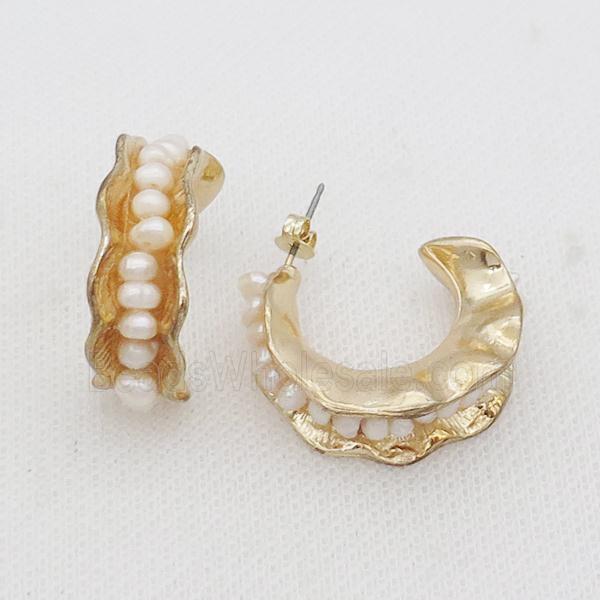 White Pearl Copper Stud Earring Gold Plated