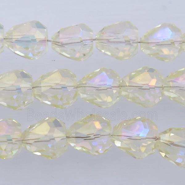 Chinese Crystal Glass Beads, faceted teardrop, lt.olive AB-color