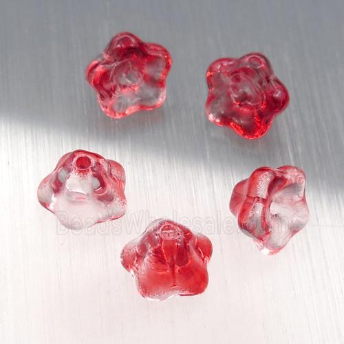 crystal glass flower beads, red