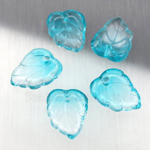 teal crystal glass leaf beads