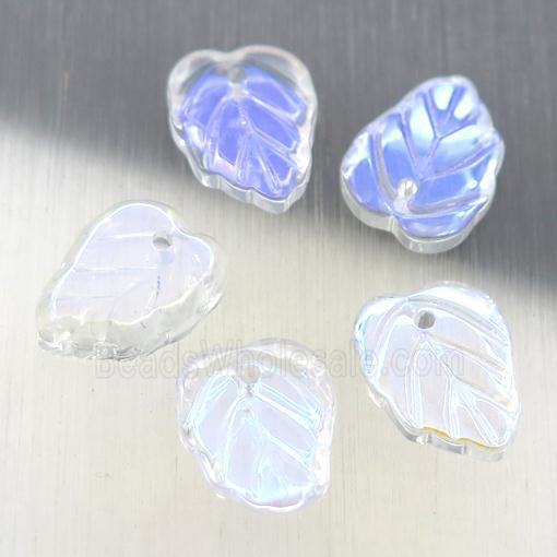 clear crystal glass leaf beads, AB-color electroplated