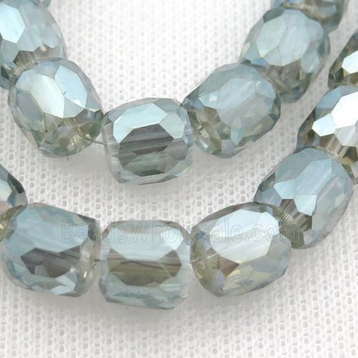 green Crystal Glass Beads, faceted barrel