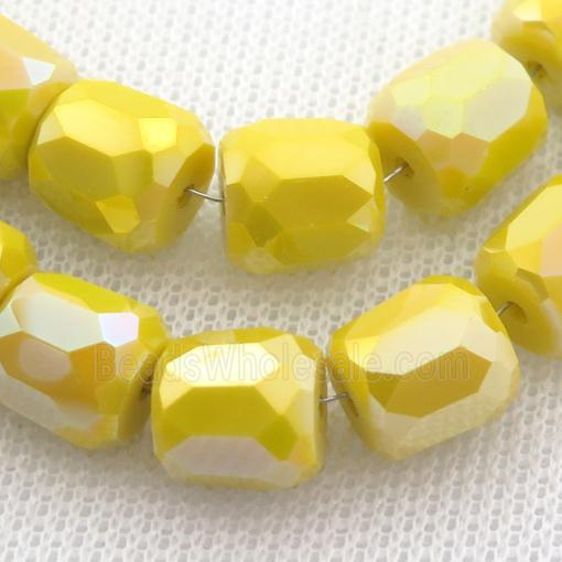 yellow Jadeite Glass Beads, faceted barrel