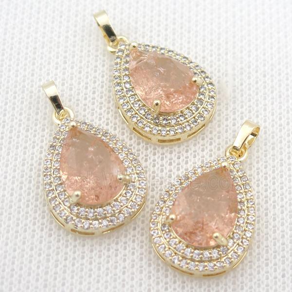 copper teardrop pendant paved zircon with crystal glass