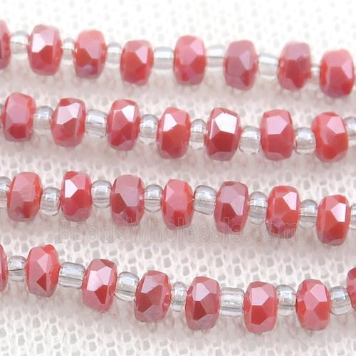 red Jadeite Glass Beads, faceted rondelle
