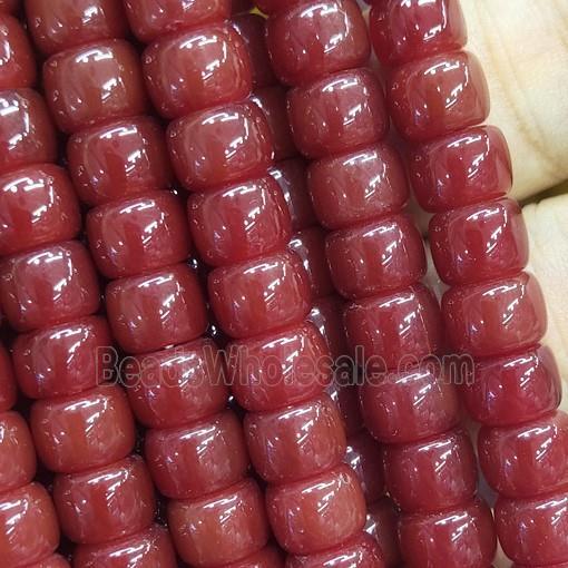 red Jadeite Glass beads, barrel