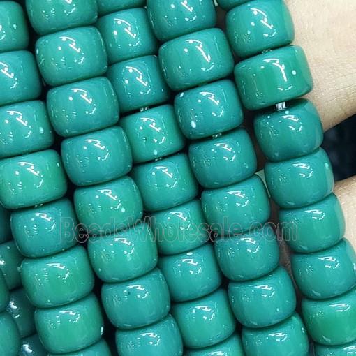 green Jadeite Glass beads, barrel