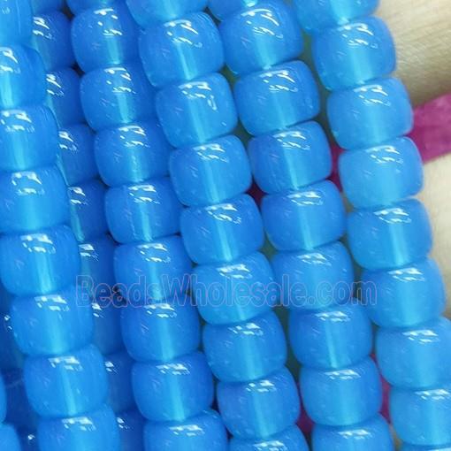 blue Jadeite Glass beads, barrel