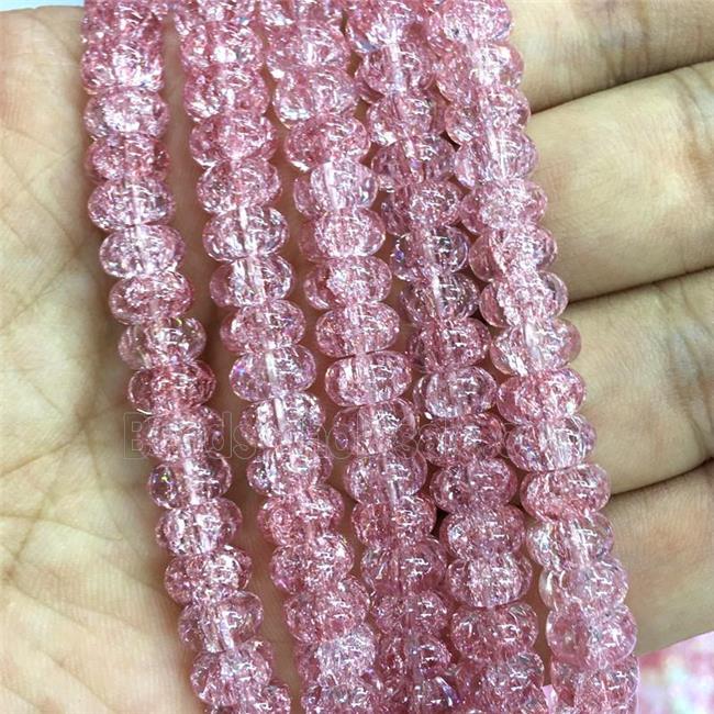 pink Crackle Crystal Glass rondelle beads