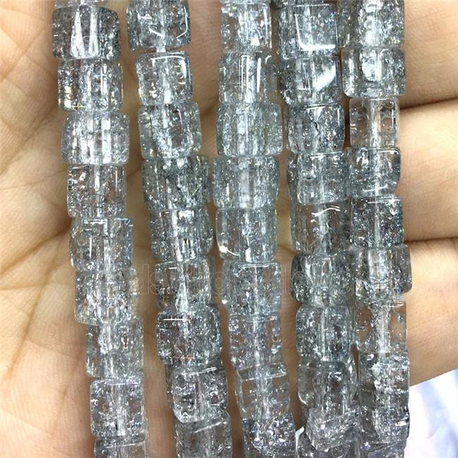 gray Crackle Crystal Glass cube beads