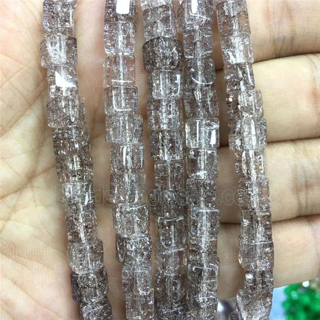 smoky Crackle Crystal Glass cube beads