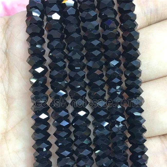 black Crystal Glass beads, faceted rondelle