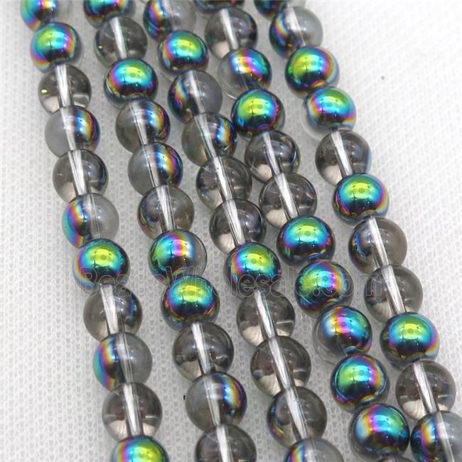 round Crystal Glass Beads, half rainbow plated