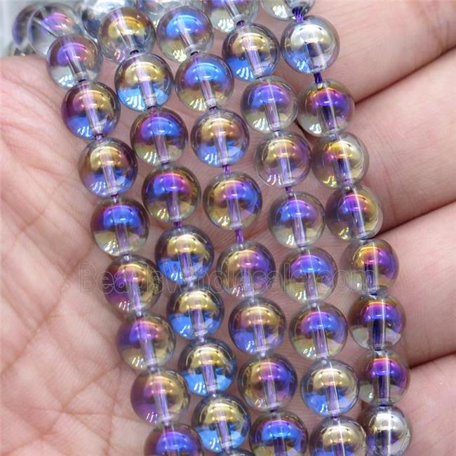 round Crystal Glass Beads, half purple plated