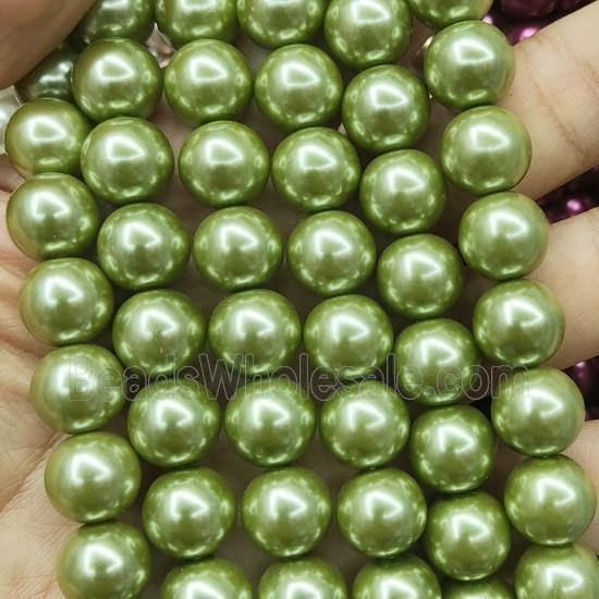 olive Pearlized Glass Beads, round