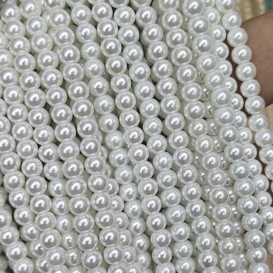 white Pearlized Glass Beads, round
