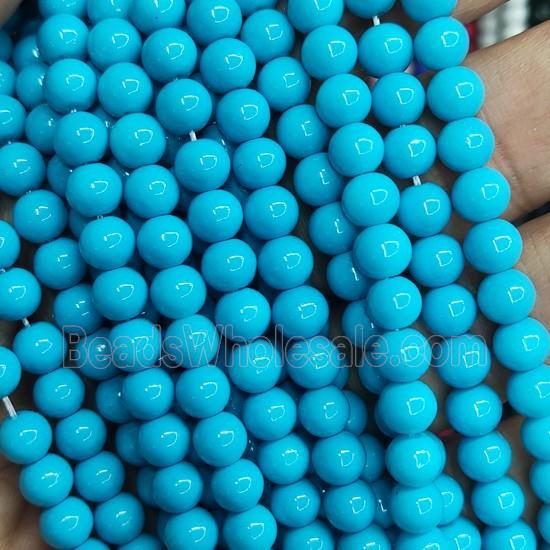 blue Lacquered Glass Beads, round