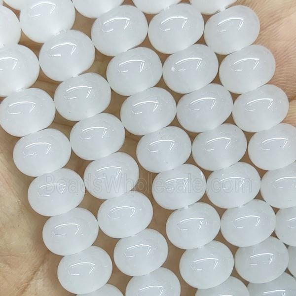 White Jadeite Glass Rondelle Beads Smooth