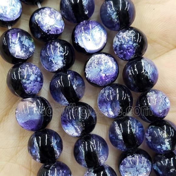 Purple Foil Glass Beads Round Smooth