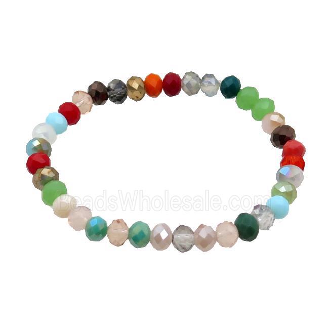 Crystal Glass Bracelet Stretchy Multicolor Faceted Rondelle